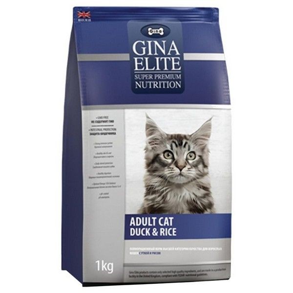 Gina ELITE CAT DUCK&RICE Корм полнорационный сухой для взрослых кошек Утка с рисом 1кг.