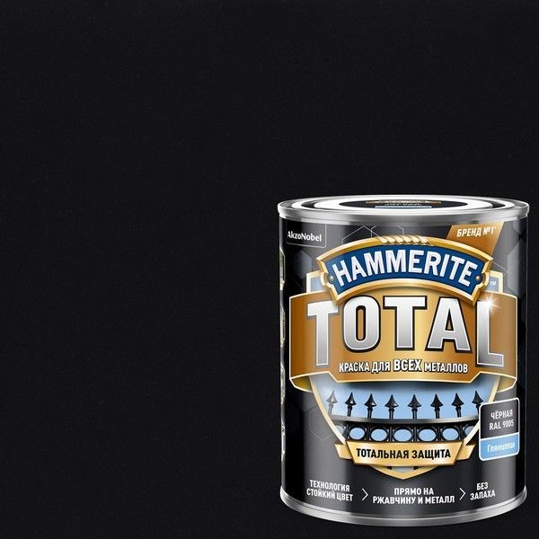 Краска по ржавчине Hammerite Total цвет чёрный глянцевый 0.75 л