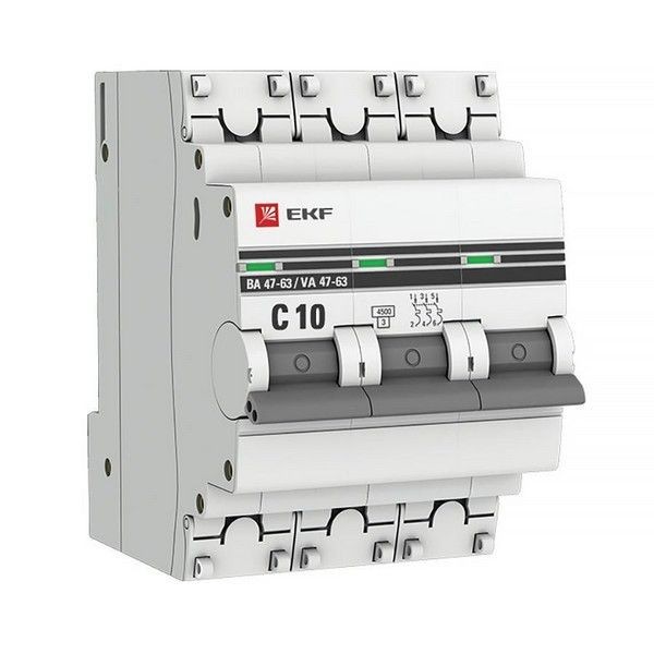 Автоматический выключатель EKF 3P 10А (C) 4,5kA ВА 47-63 PROxima