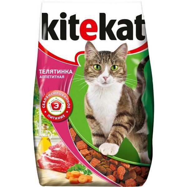 Сухой корм для кошек Kitekat с аппетитной телятинкой, 1.9кг