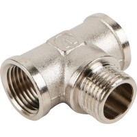 Тройник Valtec, внутренняя-наружная-внутренняя резьба, 1/2 "34;, никелированная латунь VTr.132.N.0004