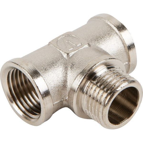 Тройник Valtec, внутренняя-наружная-внутренняя резьба, 1/2 "34;, никелированная латунь VTr.132.N.0004