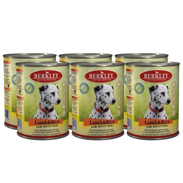 Консервы Berkley Adult Dog для Собак ягненок с рисом 400г (6 шт.)