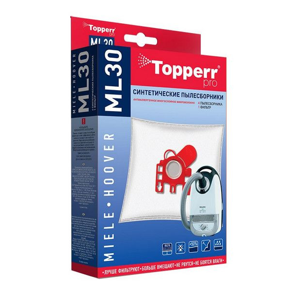 Пылесборники Topperr ML 30 4шт + фильтр для пылесосов Miele, Hoover