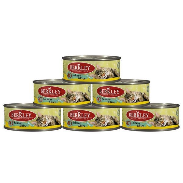 Консервы Berkley Adult для Кошек лосось с рисом №10 100г (6 шт.)