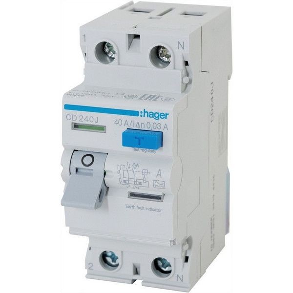 УЗО Hager 2 полюса 40 А, 30 мА CD240j