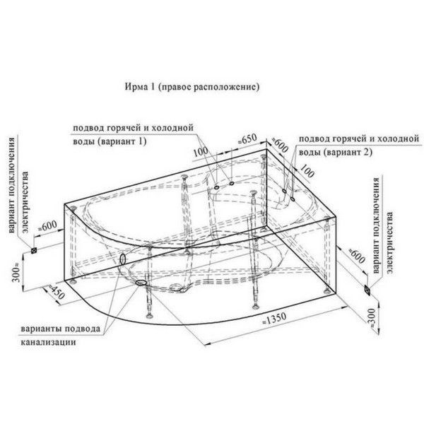 Ванна Radomir Ирма 160х105х66 правосторонняя 280л