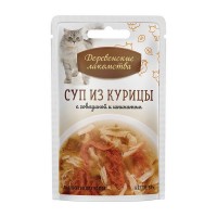 Деревенские лакомства 74501216/01216 Консервы д/кошек Суп из курицы с говядиной и шпинатом ПАУЧ 35гр х 15шт.