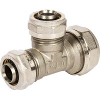 Тройник обжимной Valtec, 32x26x26 мм, никелированная латунь VTm.331.N.322626