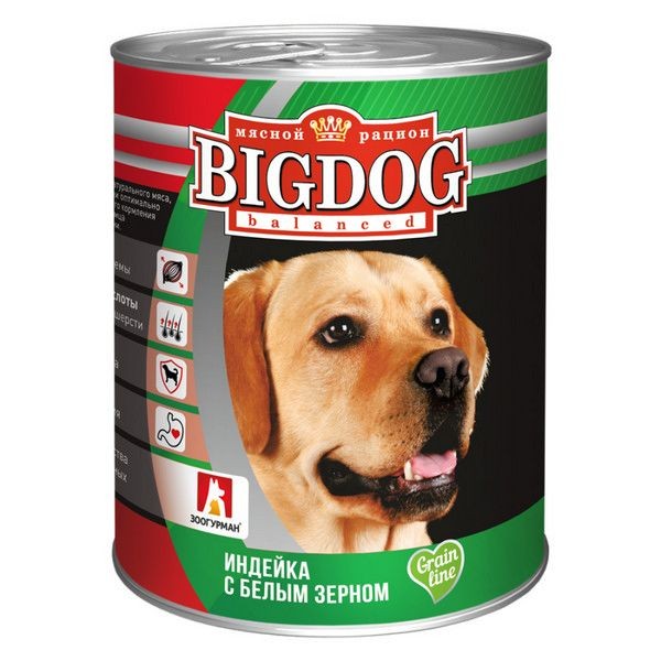 Влажный корм для собак БигДог (BigDog Grain line), Индейка с белым зерном, 850г
