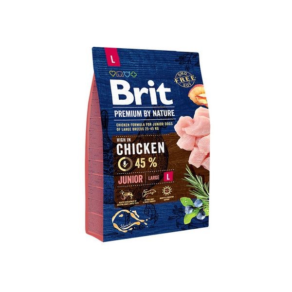 Сухой корм для молодых собак крупных пород BRIT Premium by Nature Junior L Курица 3 кг