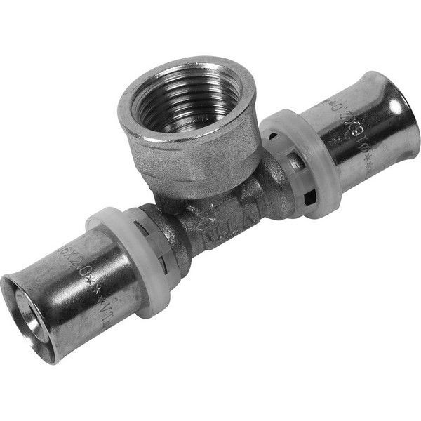 Тройник пресс Valtec, внутренняя резьба, 16х1/2 "34;Ѕ16 мм, никелированная латунь VTm.232.N.160416