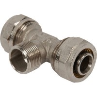 Тройник обжимной Valtec, наружная резьба, 26х3/4 "34; мм, никелированная латунь VTm.333.N.260526