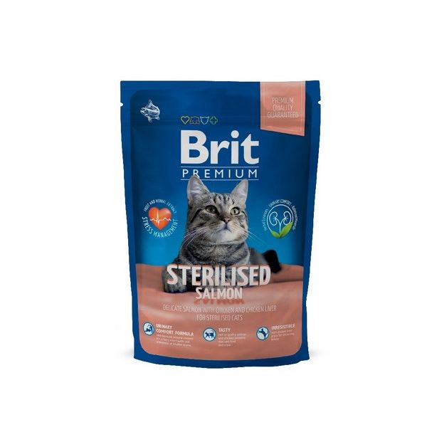 Сухой корм для стерилизованных кошек BRIT Premium Cat Sterilized Лосось Курица Куриная печень 0.8 кг