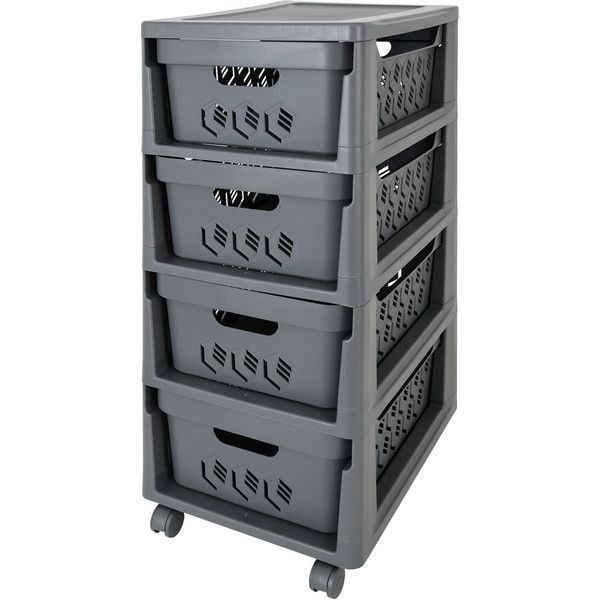 Комод Deluxe, 4 ящика, 300х385х690 мм, пластик, цвет серый