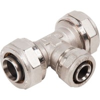 Тройник обжимной Valtec, 32x26x32 мм, никелированная латунь VTm.331.N.322632