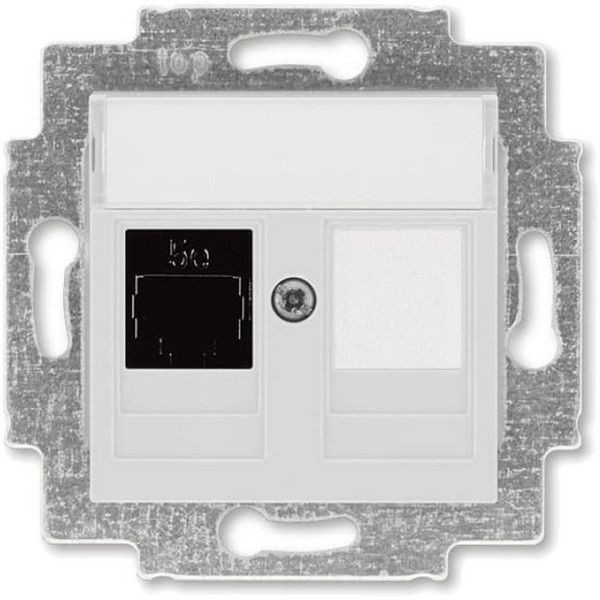 Розетка компьютерная встраиваемая ABB Levit RJ45, cat 5е, цвет серый/белый