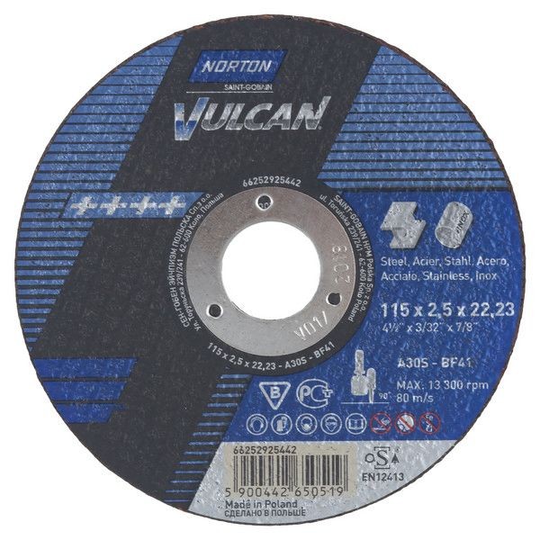 Круг отрезной по металлу Norton, тип 41, 115x2.5x22.2 мм