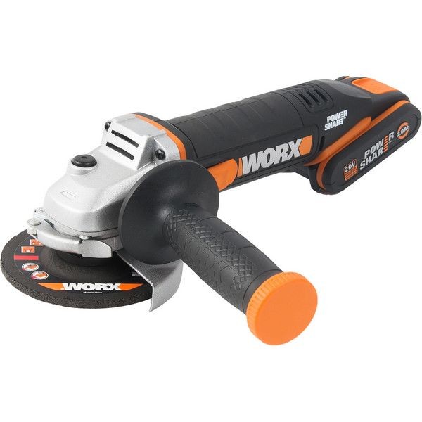 УШМ (болгарка) аккумуляторная Worx WX800, 20 В Li-ion 2x2 Ач, 115 мм