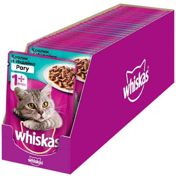 Влажный корм для кошек Whiskas кролик, 28 шт по 85г