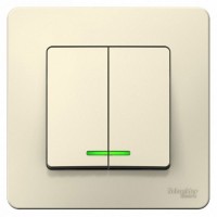 Выключатель встраиваемый Schneider Electric Blanca 2 клавиши, 6А, с подсветкой, цвет молочный