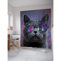 Шторка для ванной Ambesonne Кот из космоса 180х200 см