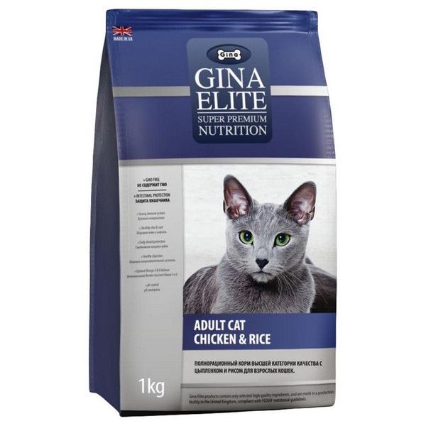 Gina ELITE CAT Корм полнорационный сухой для взрослых кошек Цыпленок с рисом 1кг.