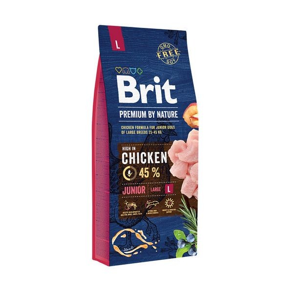 Сухой корм для молодых собак крупных пород BRIT Premium by Nature Junior L Курица 15 кг