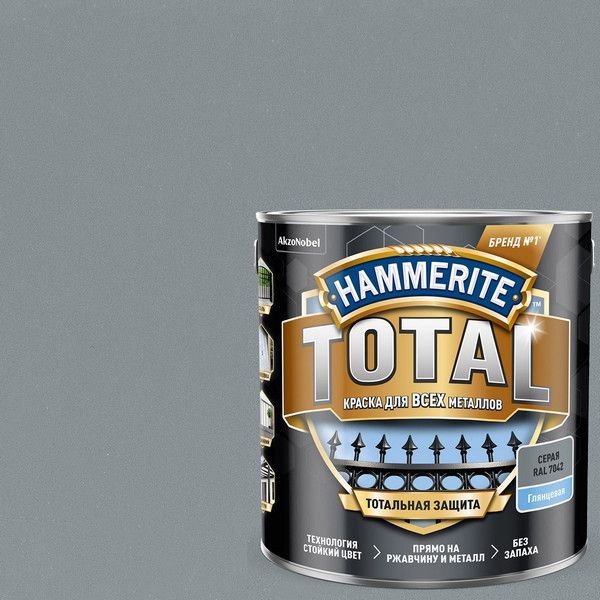 Краска по ржавчине Hammerite Total цвет серый глянцевый 2.2 л