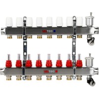 Коллекторная группа Valtec со встроенными расходомерами, 1 "34;х3/4 "34;, 8 выходов, евроконус VTc.586.EMNX.0608