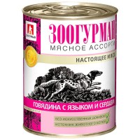 Влажный корм для собак Мясное ассорти «Зоогурман - Настоящее мясо», Говядина с языком и сердцем, 350г