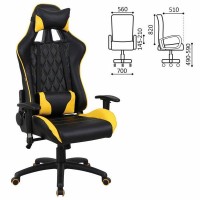 Кресло компьютерное Brabix Gt Master Gm-110, две подушки, экокожа, черное/желтое, 531927