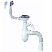 Сифон для кухни Unicorn B427 ИС.110431 выпуск 3.1/2 "34;, круглый и прямой перелив, с отводом для стир. машины, с гофротрубой