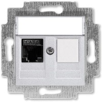 Розетка компьютерная встраиваемая ABB Levit RJ45, cat 6, цвет серебро/дымчатый черный