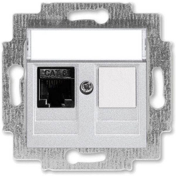 Розетка компьютерная встраиваемая ABB Levit RJ45, cat 6, цвет серебро/дымчатый черный