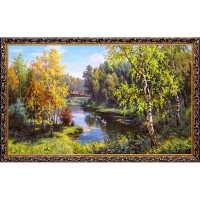 Картина на холсте Русская коллекция Гуси в деревне, 68х108 см