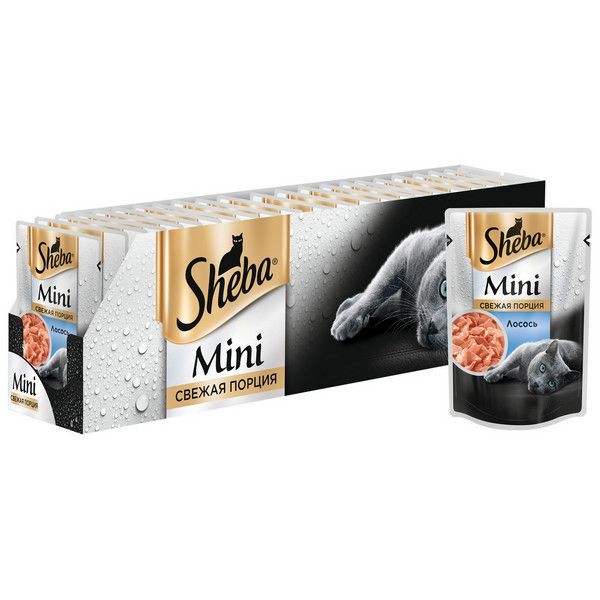 Влажный корм для кошек Sheba Mini Свежая порция, с лососем, 33 шт по 50г