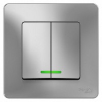Выключатель встраиваемый Schneider Electric Blanca 2 клавиши с подсветкой, цвет алюминий