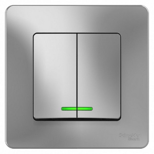 Выключатель встраиваемый Schneider Electric Blanca 2 клавиши с подсветкой, цвет алюминий