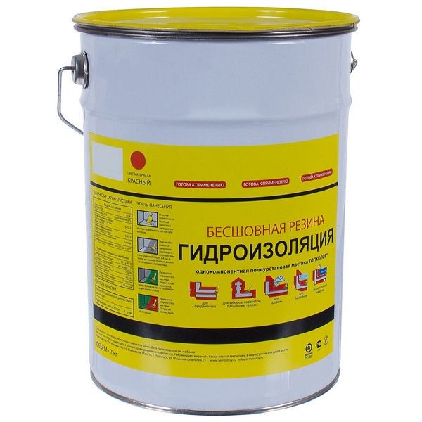 Мастика гидроизоляционная Топколор, 7 л, цвет красный