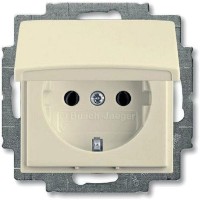 Розетка встраиваемая ABB Basic 55 с заземлением, с крышкой, цвет слоновая кость