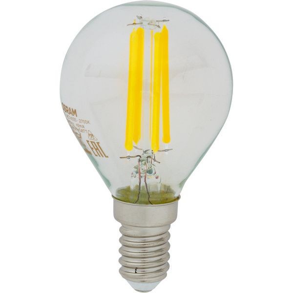 Лампа светодиодная Osram E14 220 В 5 Вт шар 660 лм, тёплый белый свет