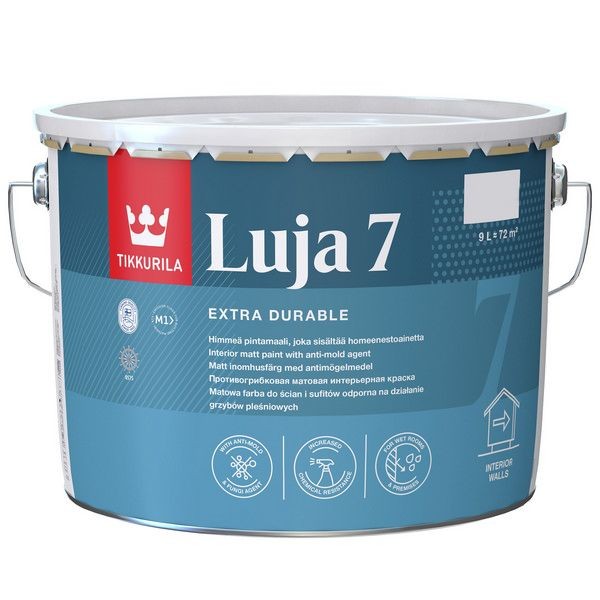 Краска для стен и потолков Tikkurila Luja 7 база А цвет матовый белый 9 л