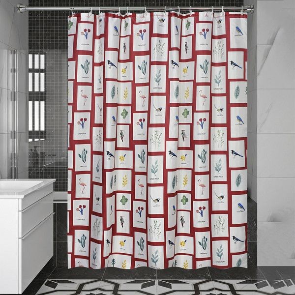 Штора для ванны Bath Plus Birds Photo Frames 180x200 см полиэстер цвет красно-белый