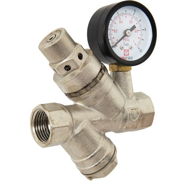 Редуктор давления Valtec с манометром 1/2 "34;, никелированная латунь VT.082.N.04
