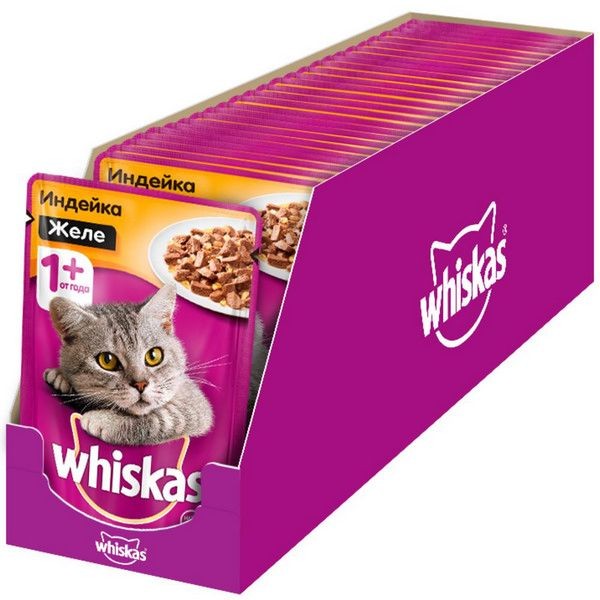 Влажный корм для кошек Whiskas индейка, 28 шт по 85г