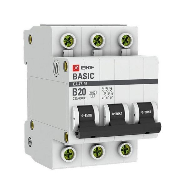 Выключатель автоматический EKF Basic mcb4729-3-20-B 3Р 230В 20А