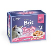 Влажный корм для кошек BRIT Premium Family Plate Jelly Семейная тарелка набор паучей Кусочки в желе 85 г, 12 шт.
