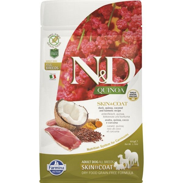 Сухой корм для собак для здоровья кожи и шерсти FARMINA N&D беззерновой Утка с Киноа 800 г