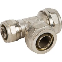 Тройник обжимной Valtec, 32x32x26 мм, никелированная латунь VTm.331.N.323226